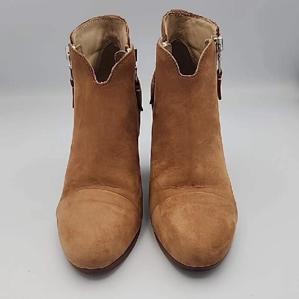 RAG & BONE Camel Nubuck Suede Double Zippered Ankle Boots w/Western Style Heel - Picture 3 of 7